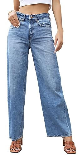 OFLUCK Women's Boyfriend Baggy Jeans High Waist Wide Leg Straight Denim Pants with Pockets