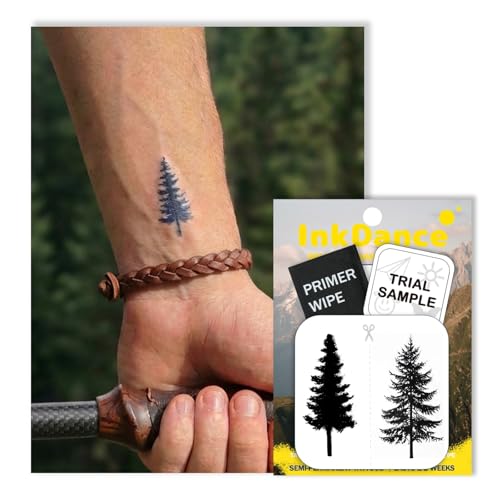 InkDance Semi-Permanent Tattoo, Tiny Pine Tree, Long Lasting Temporary Tattoos, Waterproof Plant-Based Ink, Lasts 1-2 Weeks, Color Develops in 24 Hours MNF173, Set of 2