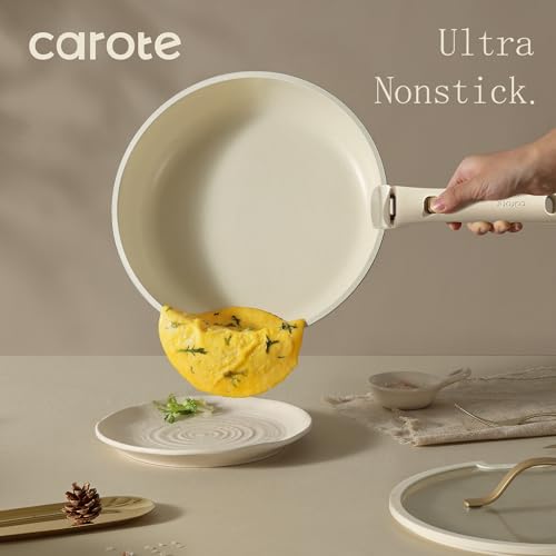 CAROTE 7pcs Pots and Pans Set Non Stick, Cookware Set with Detachable Handle, Kitchen Cookware Sets with Removable Handle, RV Cookware Set, Oven Safe, Cream White by CAROTE - Image 2