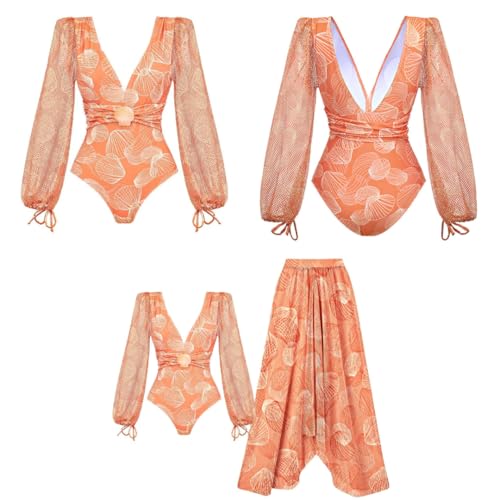 Image of AARAM Stylish Premium Women's One Piece Swimsuit with Cover Ups Wrap Skirt Sarong Floral Print Monokini Tummy Control Swimwear, Printed Costume Women Beach Wear