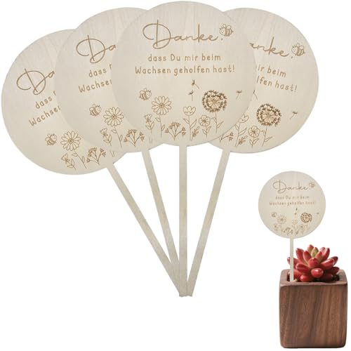 4 Stück Pflanzenschilder Holz Blumenstecker Schild Danke Dass du Mir Beim Wachsen Geholfen Hast, Holzschilder Danke Blumentopf Blumenstecker Abschiedsgeschenk Dankeschön Geschenk