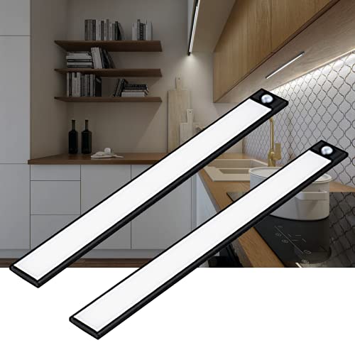 Aipolloo LED Motion Sensor Under Cabinet Lighting 2-Pack - 67 LEDs Magnet Cabinet Lights for Closet - Wireless Battery Operated Rechargeable Strip Lighting - Magnetic Kitchen Counter Light - Black