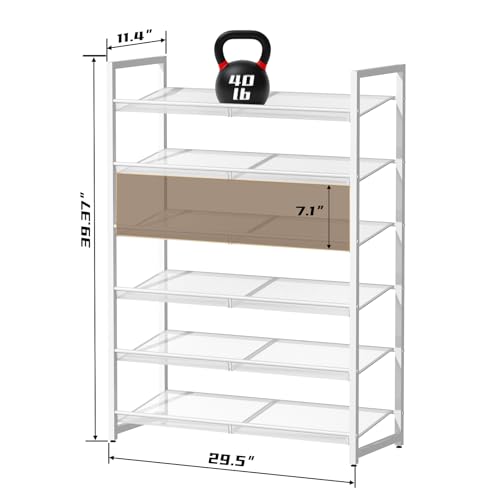 Image of Metal Shoe Rack, 6-Tier Shoe Organizer for Entryway, Tall Shoes Stand with Angled Shelves, Holds 18-24 Pairs, Large Shoe Storage Shelf for Closet Garage Bedroom, White
