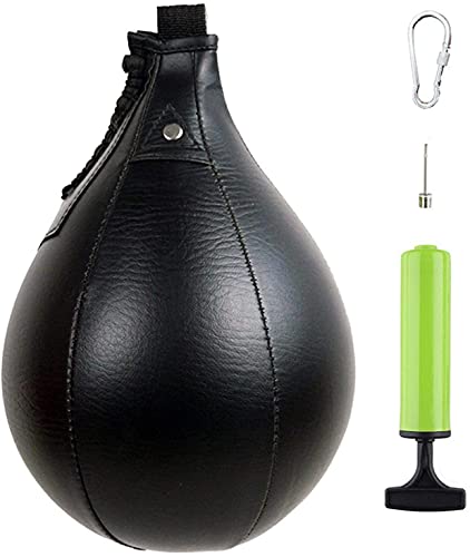 Vitesse de balle, poire de boxe fait de durable en cuir, pour accrocher, rotule, speed ball boîtes pour la boxe, muay thai, remise en forme ou arts martiaux, formation, PU et cuir véritable (Schwarz) Cover