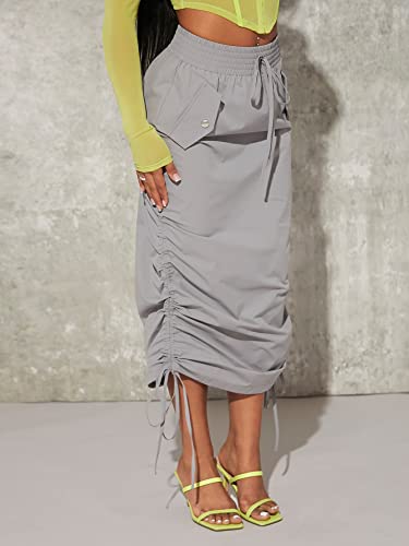 Verdusa Women's Y2K Drawstring Ruched Elastic Waist Long Cargo Skirt with Pocket3