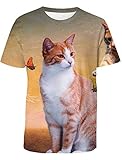Men T-Shirts, Fashion Funny 3D Cute Cat Butterfly Printed Short Sleeve Shirts Round Neck 3D Print Te