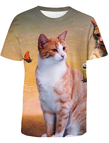 Men T-Shirts, Fashion Funny 3D Cute Cat Butterfly Printed Short Sleeve Shirts Round Neck 3D Print Tees T-Shirt For Men #TOP17