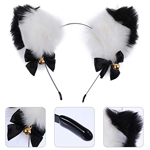 FRCOLOR Preto Branco Anime Cosplay Lolita Cabeça Com Bowknot E Sino Gato de Pelúcia Raposa Ouvido An