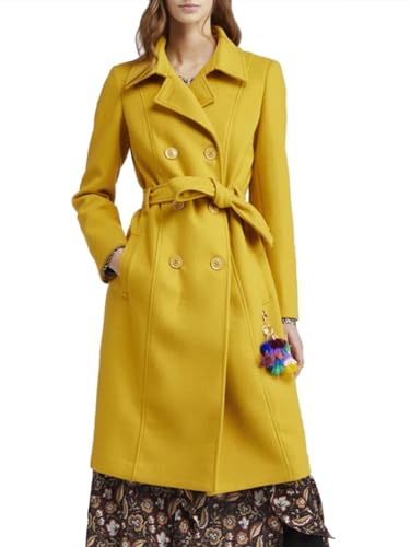 Manteau double boutonnage jaune femme pour briser la grisaille
