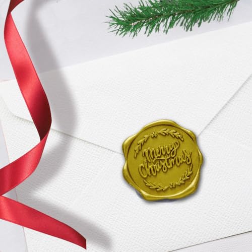 Merry Christmas Adhesive Wax Seal Stickers 25Pk - Pre-Made from Real Sealing Wax (Antique Gold)