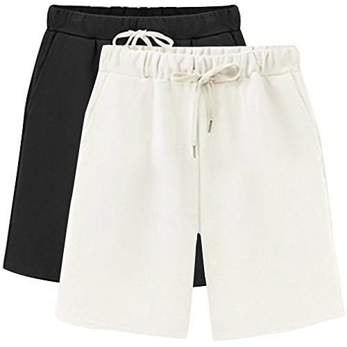 Gooket Women's Elastic Waist Soft Knit Jersey Bermuda Shorts with Drawstring 2 Pack Black White Tag 5XL-US 18