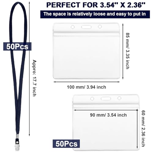 Image of Marspark 50 Sets Clear Name Tags with Lanyard, Lanyards for ID Badges Reusable Strap with ID Holder Plastic Name Badges for Adults Business School Church Conference (Dark Blue)