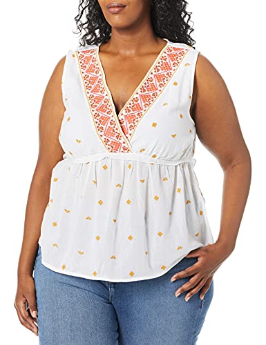 Lucky Brand Women's Plus Size Embroidered Sleeveless Romantic TOP, Lucky White, 1X
