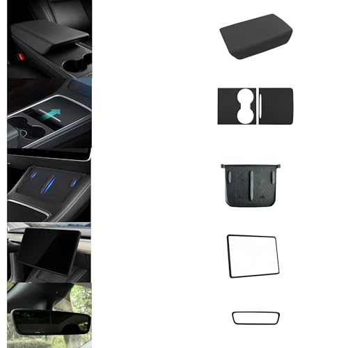 Image of frani Center Console Cover 5Pcs Set for Tesla Model 3 2021-2023 Model Y 2021-2025,Tesla Interior Center Console Cover Decor Accessories Black