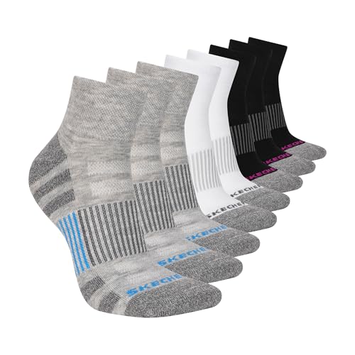Image of Skechers Women's 8-pack Work Collection High Quarter Crew Socks, Extra Cushion & Mesh Ventilation