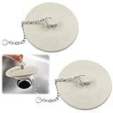 2 Packs Rubber Bathtub Stoppers - Bath Tub Stopper Drain Plug with 15" Stainless Steel Beaded Chain - Bathroom Bathtub Plug Fit for 1.5" to 2" Kitchen Sink, Bathroom Bath tub, Drain Stopper, White