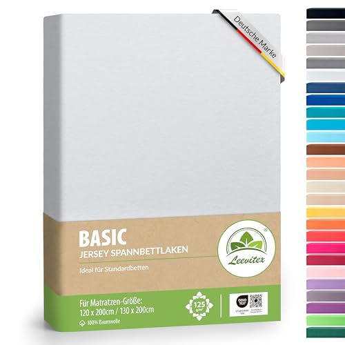 leevitex® Spannbettlaken 120x200cm - 130x200cm | Spannbetttuch Bettlaken | 100% Jersey Baumwolle | Matratzenhöhe bis 25 cm | Ökotex | Weiß
