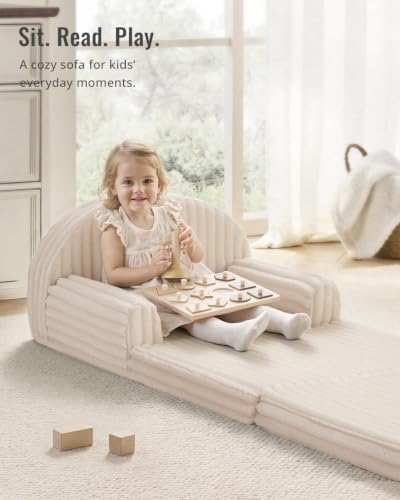 Image of Blissful Diary Kids Couch, 2-in-1 Kids Chair & Sofa for Sitting and Play, Kids Couch for Playroom, Gift for Girls Boys, Cream White
