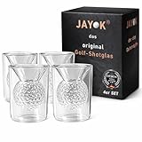 JAY K Golf Shotglas 5cl – 3D Golfball Design im Glas – Doppelwandiges Schnapsglas – premium Geschenk für Golfer Männer Frauen & Golf-Fans – Golfshots Geschenkidee Zubehör, 4er Flight