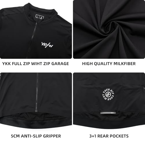 Image of YKYWBIKE Cycling Jersey Men Aero Race Fit, Road Bike Jersey Short Sleeved Moisture Wicking, Breathable,Zip Pocket,UPF50+