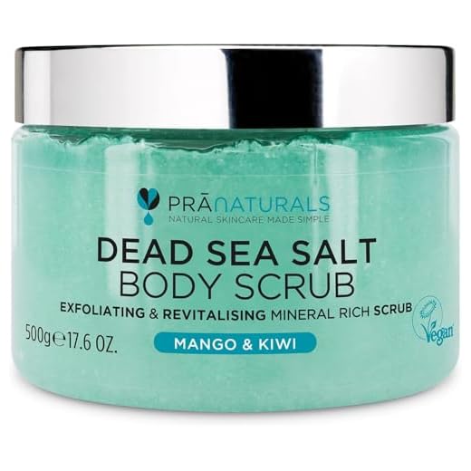 PraNaturals Exfoliante Corporal de Sal del Mar Muerto 500g Body Scrub de Sales para Nutrir la Piel, Rico en Minerales Naturales para Todo Tipo de Piel (Mango y Kiwi)