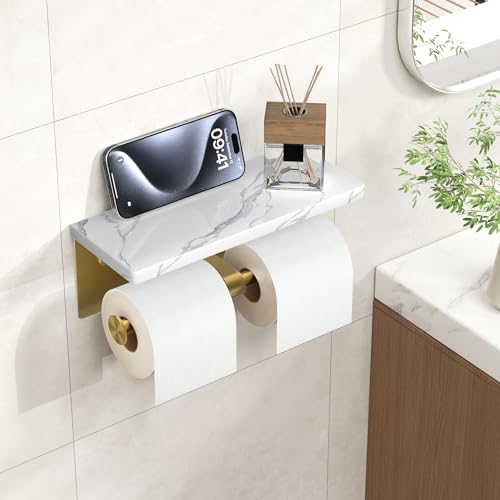 FORIOUS Double Marble Toilet Paper Holder with Phone Shelf, Commercial by FORIOUS - Used condition - Image 8