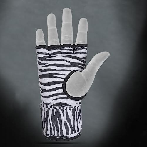 DEFY Padded Inner Gloves Quick 75cm Long Strap – Inner Boxing Gloves Gel Padded Knuckle Protection – Elasticated Boxing Hand Wraps for MMA Muay Thai Kickboxing Martial Arts Pair (Zebra, Small) - Thumbnail 3