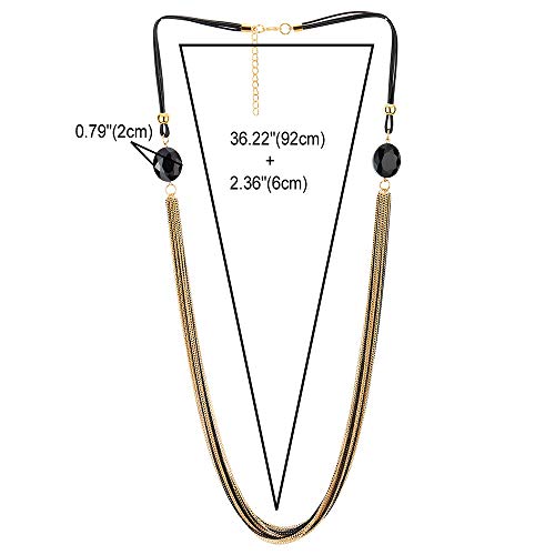 COOLSTEELANDBEYOND Statement Necklace Multi-Strand Long Chains with Black Gem Stone Charms Pendant, Dress4