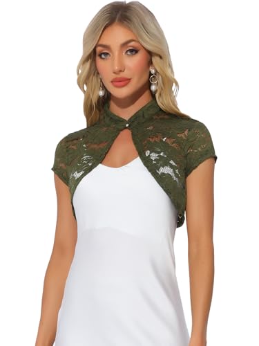 Image of Allegra K Women's Lace Cardigan Stand Collar Short Elegant Shrug Open Front Cropped Bolero Cardigan