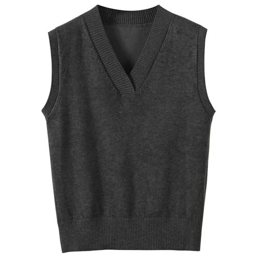 Image of Wowcarbazole Women's V Neck Sweater Vest Sleeveless Ribbed Knit Pullover JK Uniform Classic Basic Tank Tops