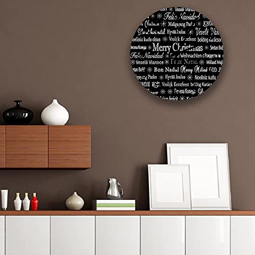 Colorsum Silent Round Wall Clock Christmas Multilingual Merry Christmas Black Background Quality Quartz Battery Operated Wall Clocks，Bedroom Decorative Round Wall Clock 11.8 Inch #TOP1