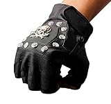 vogueteen Steampunk Skull Gothic Gloves Mens Vintage Genuine Leather Biker Fingerless Mittens, Black, One Size