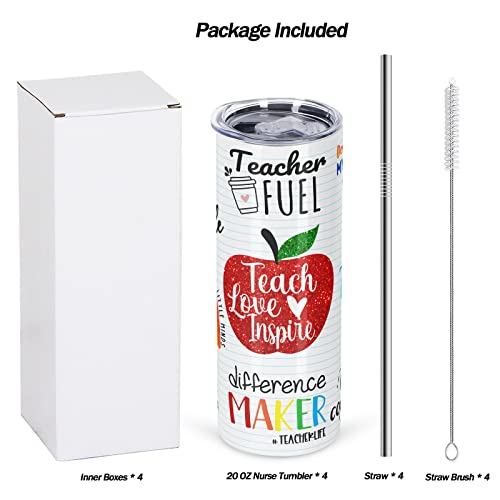 Micellwuu 4 Pack Teacher Appreciation Gifts, Teacher Gifts from Student, Teacher Appreciation Week Gifts, 20 oz Skinny Teacher Tumbler for Teacher Week, Birthday, Back to School, Christmas by Micellwuu - Image 2