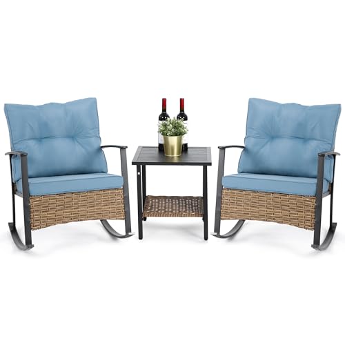 Villeston Wicker Rocking Chairs for Outdoors 3 Piece, Patio Rocking