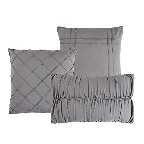 Hig 8 Piece Ruffled Comforter Set Chic Bedding Set, Farmhouse Bed In A Bag For Bedroom, Vintage Comforter Set With Down Alternative Filling, Washed Microfiber, Dark Gray, Queen (Melisa) #TOP7