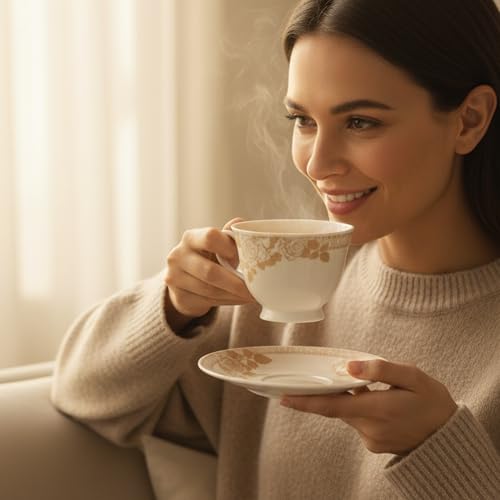 Image of U.P.C. Toughened Glass Cup with Saucer Set of 12 Pcs (S-Cup White11)