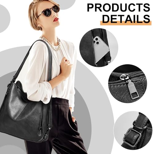 Image of PU Leather Purses 3PCS, Hobo Crossbody Bags Set for Women, 3 in 1 Convertible Backpack for Ladies Shoulder Bags satchel Bags
