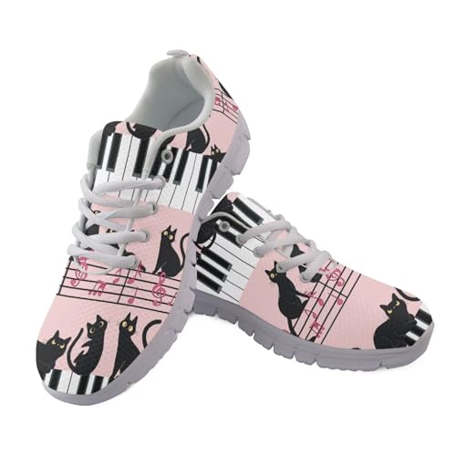 SYtrade Cat Piano Music Pink Shoes for Women Flat Walking Running Sneaker White Sole