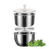 6L Stainless Steel Salad Spinner for Home Use – Large Vegetable Dryer and Fruit Washer with BPA-Free Lid, Easy Manual Spin & Non-Slip Base, Dishwasher Safe for Everyday Kitchen Prep