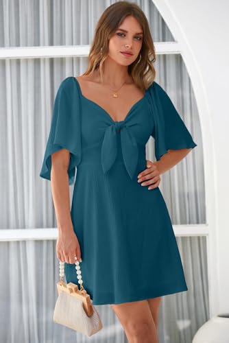 Image of Dokotoo Womens Dresses 2026 Spring Summer Deep V Neck Elegant Cocktail Bow tie Mini Dress S-XL