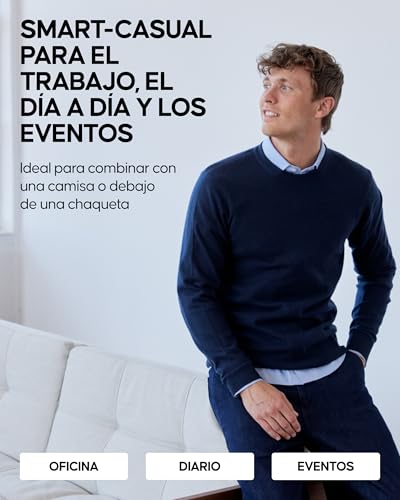 DANISH ENDURANCE Jersey de Lana Merino con Mezcla de Cachemira para Hombre, Azul Oscuro, M