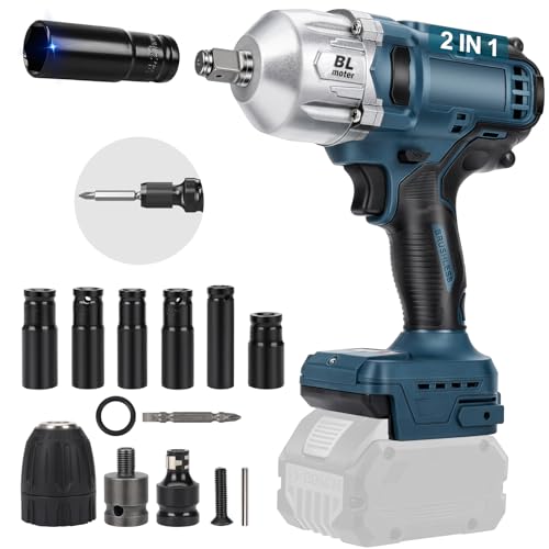 panthem Atornillador de impacto con batería, 1000 Nm, compatible con Bosch GBA 18 V, 1/2 pulgadas, sin escobillas, llave de impacto con llave de vaso, adaptador de llave de vaso (sin batería)