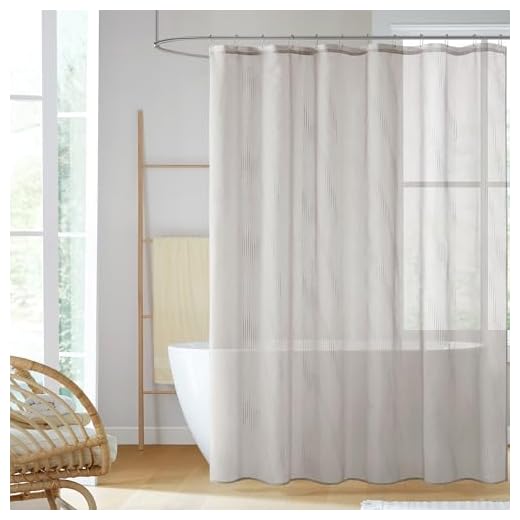 Madison Park Anna Sheers Shower Curtain, Textured Striped Accent Design, Modern Mid-Century Bathroom Decor, Machine Washable, Fabric Privacy Screen 72x72, Grey