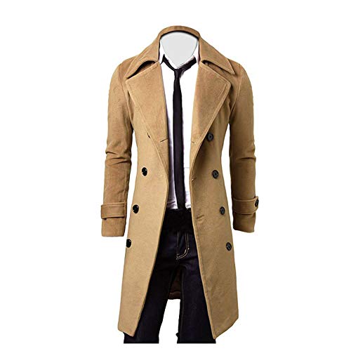 RTRDE Mens Trench Coat Notched Lapel Long Length Jacket Double Breasted Fall Winter Overcoat Casual Peacoat, M-3XL3