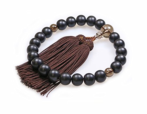 中郷 明治18年創業 京念珠 黒檀素引 22玉 茶水晶仕立 正絹頭房付 念珠袋付 (全ての宗派で使える男性用)