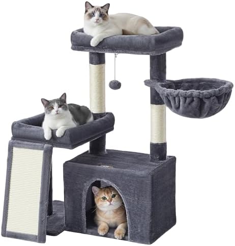 Feandrea Cat Tree, Cat Tower Condo Scratching Posts and Ramp, Dar...