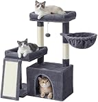 Feandrea Cat Tree Tower Condo for Small and Medium Cats, with Scratching Posts and Ramp, 2 Perches, Cave, Basket, Dark Gray UPCT013GS01 | 2 Large Perches, Cave, Basket, 33.8 Inches Tall, A Little Ball, Dark Gray
