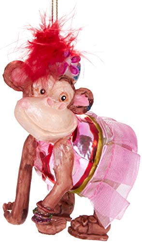 BRUBAKER Zirkusaffe mit Kleid - Handbemalte Weihnachtskugel aus Glas - Mundgeblasener Christbaumschmuck Figuren lustig Deko Anhänger Baumkugel - 10 cm