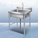 Lavello a Libera Installazione Lavello da Cucina in Acciaio Inox a Vasca Singola, lavello Commerciale per Ristorante con Rubinetto, Per Garage, Ristorante