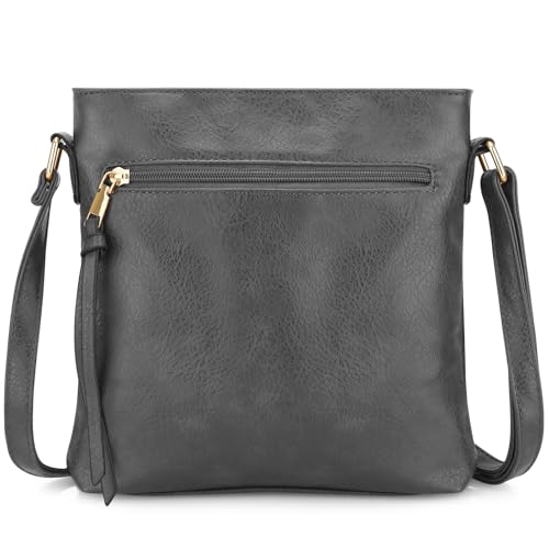 DOB SECHS Umhängetasche aus weichem PU-Leder für Damen, Klein Handtasche mit mehreren Taschen, Crossbody Bag Tasche Schultertasche mit verstellbarer Schultergurt, Grau